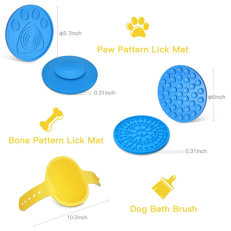 [Australia] - PuppyDoggy 2 Pack Dog Lick Mat for Dogs Silicone Slow Feeder Mat Super Suction Dog Bath Distraction Device Peanut Butter Lick Pad for Bathing Grooming Training Blue+blue+yellow 