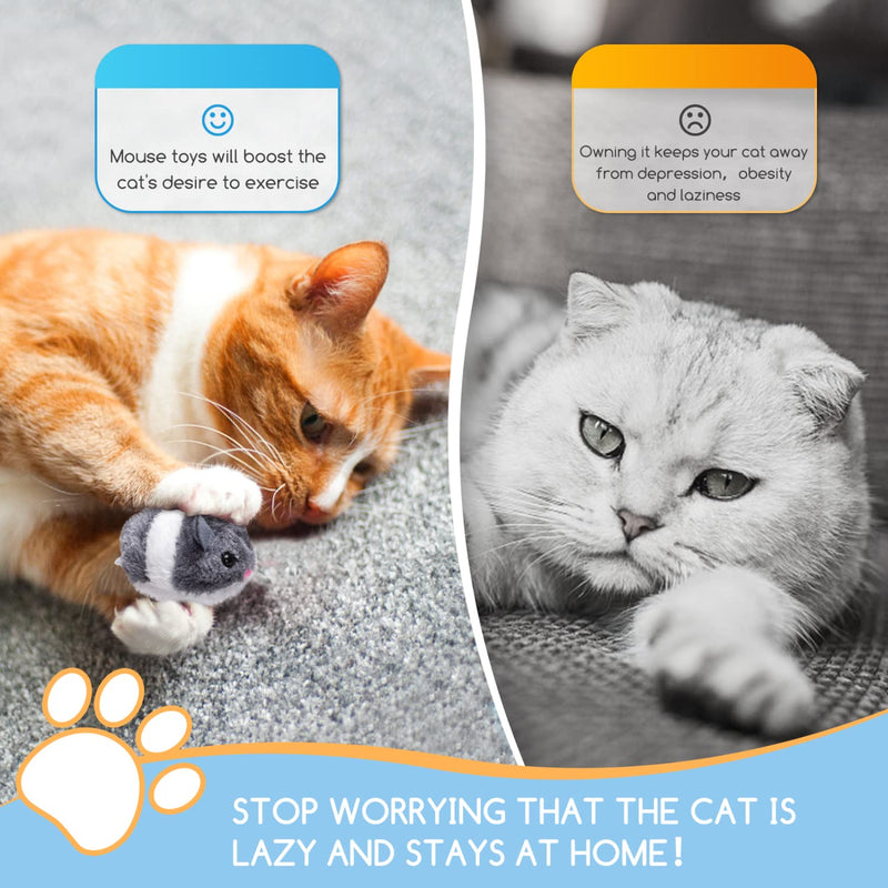 Nobleza Cat Toy Pull String Mouse Vibrating Movable Interactive Toy Vibrating Mouse Realistic Moving Mouse Toy Brown and Gray 2 Pack - PawsPlanet Australia