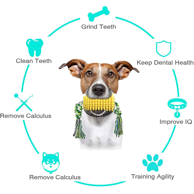 BEANKI Dogs Chew Toys, Dog Toothbrush Toys Corn, Indestructible Dental Care Toys with Cotton Rope, Dog Teething Toys For Aggressive Chewers, Pet Molar Bite Toy - PawsPlanet Australia