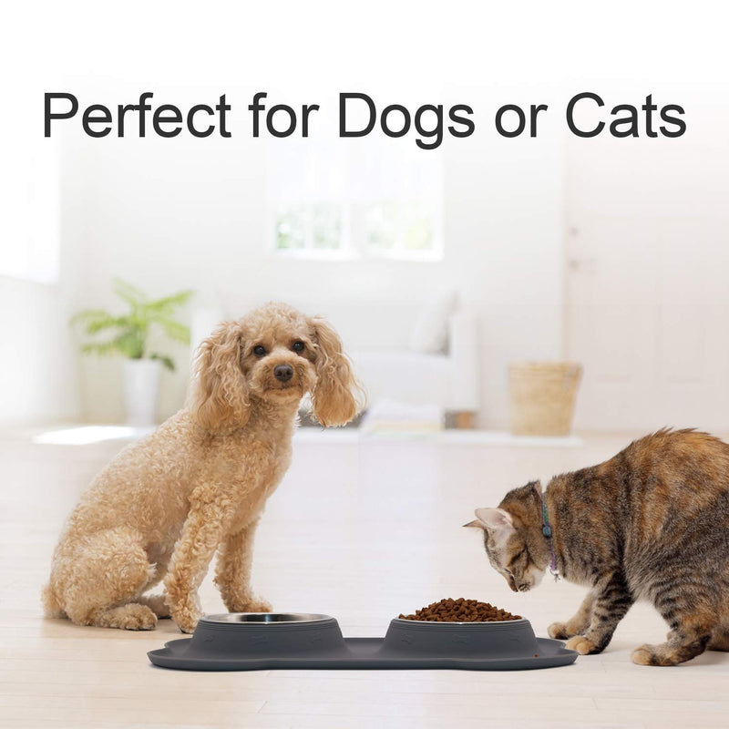 AOII Bone-Shaped Dog Bowl Stainless Steel Dog Bowl, 2 Medium-Sized Bowls (13.3 Ounces Each) Leak-Free, Non-Slip Silicone pad, Used for Small Dogs, Pets, Cats Feeding Bowls - PawsPlanet Australia