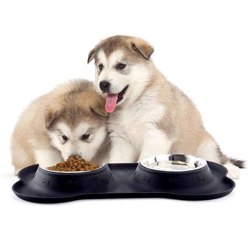 Ousuga Dog Bowls,Stainless Steel Water and Food Bowl Pet Puppy Cat Feeder Bowl with Non-Spill Skid Resistant Silicon Mats and 2 Pcs Pet Food Scoop for Feeding Small Medium Large Dogs Cats L-850ml - PawsPlanet Australia