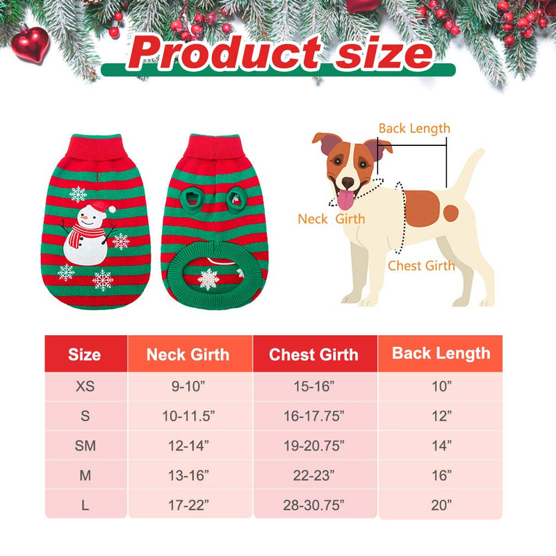 [Australia] - KOOLTAIL Dog Christmas Sweater - Snow Man Stripes Xmas Dog Holiday Sweaters Soft Knit to Keep Warm in Winter Ugly Sweaters Jumpsuits for Small Medium Large Dogs Cats XS(Neck 9"-10";Chest 15"-16") 