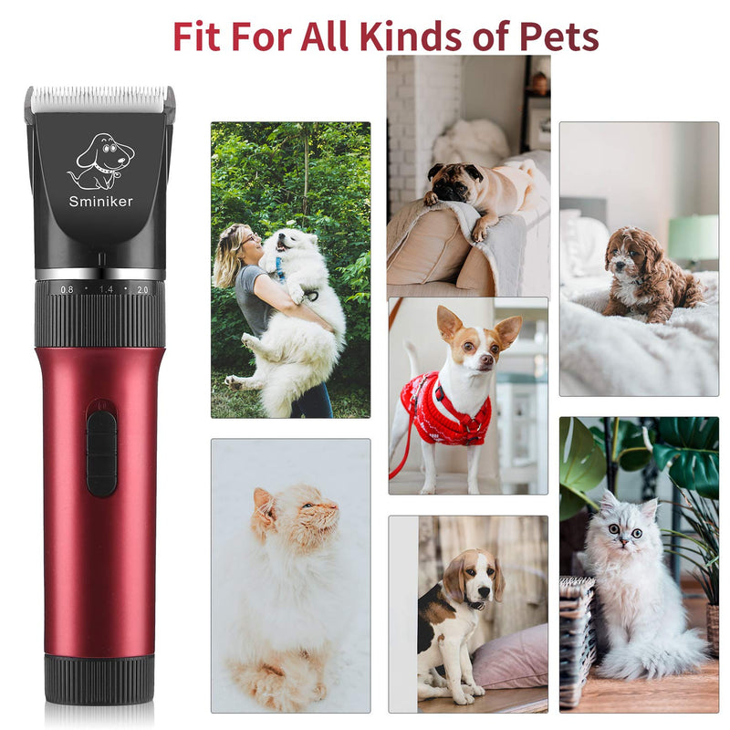 Sminiker Dog Clippers Low Noise Dog Grooming Kit Rechargeable Pet Clippers Cordless Dog Clipper Professional Dog Trimmer Suitable for Dogs,Cats and Other Pets(Red) - PawsPlanet Australia