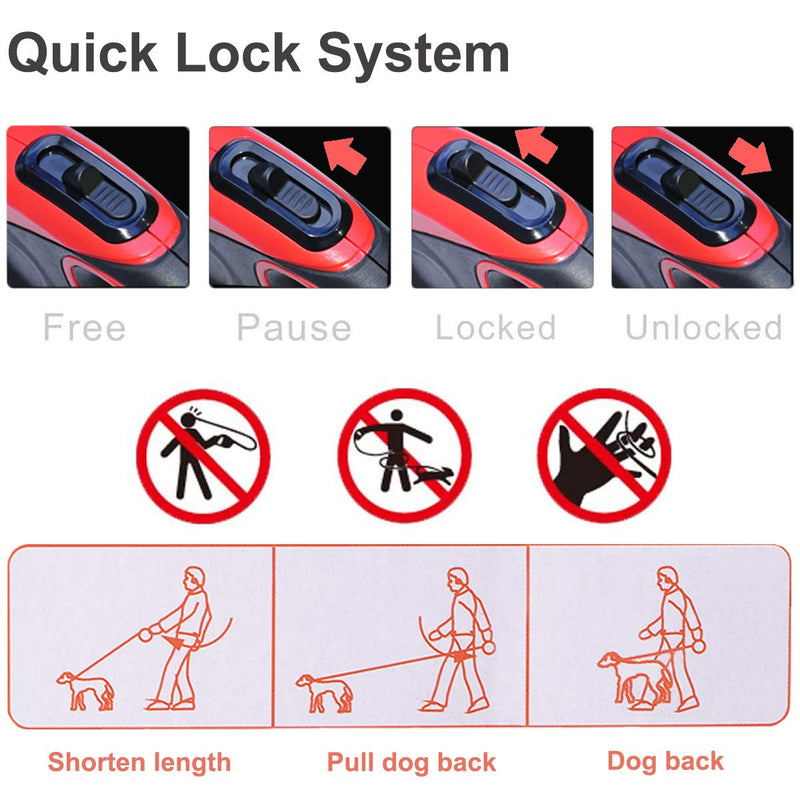 [Australia] - Retractable Dog Leash 16ft Heavy Duty Pet Walking Lead Leashes for Large Small Dog with Dispenser, Tangle Free One-Hand Brake Lock Red 