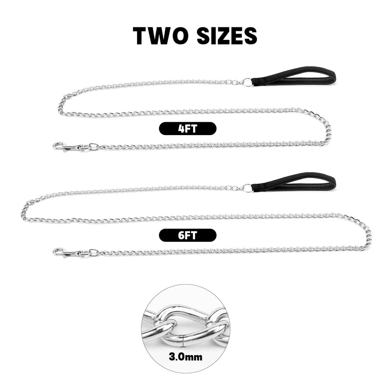 Jumpress Heavy Duty Chain Dog Leash for Medium Large Dogs, Chew Proof Metal Dog Lead with Soft Padded Handle, Classic Black 4FT Dog Leash 3.0mm * 4 foot - PawsPlanet Australia