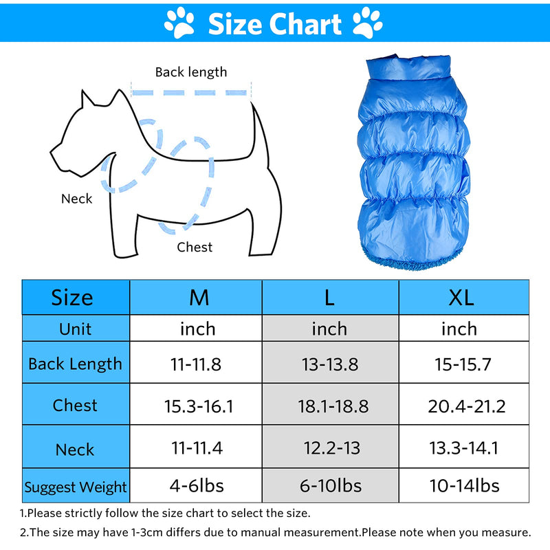 Small Dog Winter Coat Puppy Jacket, Fleece Lining Warm Dog Vest Windproof Cold Weather Pet Clothes for Chihuahua Teddy Poodles Blue M (4-6lbs) - PawsPlanet Australia