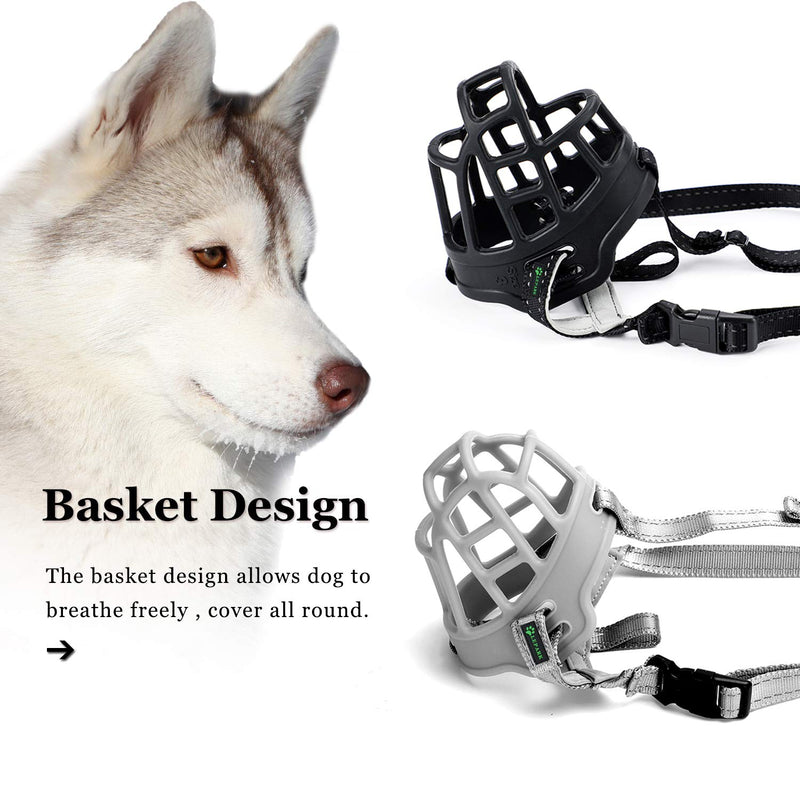 ILEPARK basket muzzle for dogs, silicone basket dog muzzles, breathable all-round coverage and adjustable straps, prevents barking, biting and chewing. (Size 2, black) Size 2 Black - PawsPlanet Australia