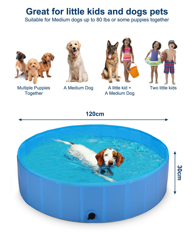 Beedove Foldable Pet Dog Swimming Pool, Large PVC Non-Slip Dog Paddling Pool, Outdoor Dog Bath Tub for Medium Dogs and Kids in Outdoor Garden Yard (120 x 30cm) - PawsPlanet Australia