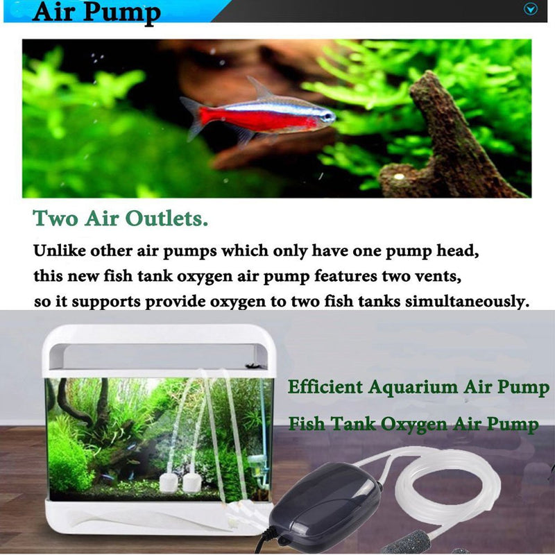 [Australia] - Ultra Silent Air Pump - Energy Efficient Aerator Aquarium Fish Tank Pond Oxygen Air Pump for Hydroponic Fish Pond with 2 Air Stone and 2 Silicone Tube 