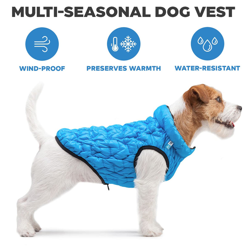 Dog Winter Coat UNI - Lightweight Reversible Warm Dog Jacket - Water Resistant Windproof Puffer Jacket - Insulated Dog Coats for Medium Dogs, Small & Large Dogs - Comfortable Dog Puffer Vest XS 28 - Chest: 14-16" Blue - Black - PawsPlanet Australia