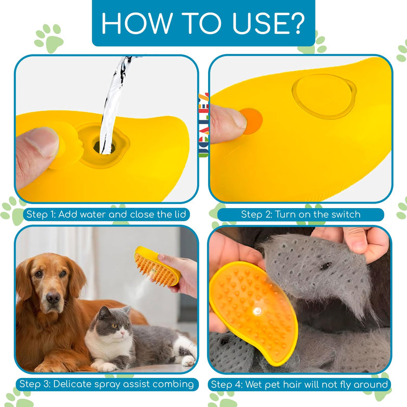 Cat Steam Brush, 3 in1 Cat Steamy Brush, Dog Brush for Shedding, Multifunctional Rechargeable Silicone Cat Hair Brush for Removing Tangled and Loose Hair, Cat Brush for Shedding, Cat Grooming Supplies Yellow - PawsPlanet Australia
