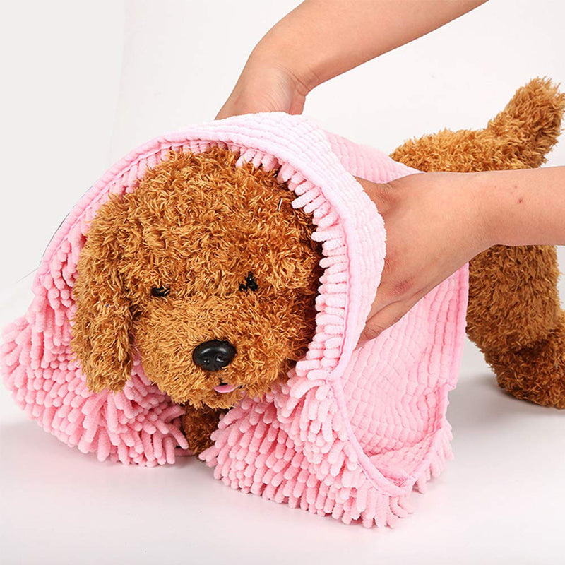 [Australia] - Petlex Dry Dog Towel, Cat Bath Towel, Super Absorbent Quick Dry Microfiber Chenille Shammy Towel with Hand Pockets, Best Pet Drying Towel for Dogs & Cats Pink 