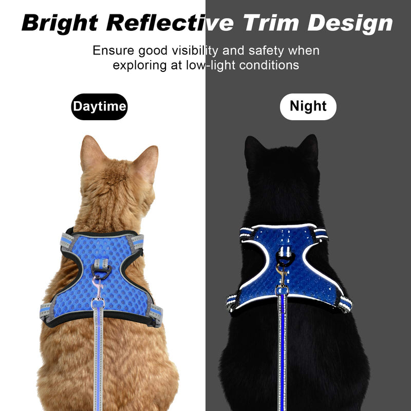 Cat Harness and Leash Set Escape Proof Kitten Harness Adjustable Cat Vest Harness with Reflective Strip Universal Cat Leash and Harness for Cats/Puppies Outdoor Walking Small (Chest: 13.7" - 16.2") Blue - PawsPlanet Australia