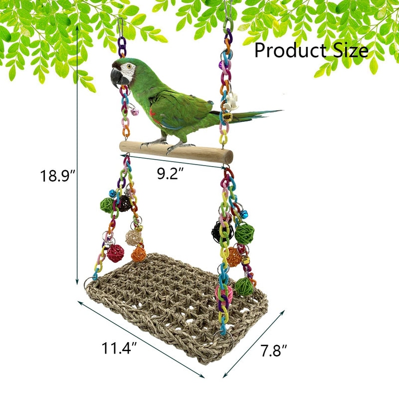 Vehomy Bird Seagrass Swing Toys with Wood Perch Bird Parrot Trapeze Swing Seagrass Bird Climbing Hammock Bird Perch Stand Chewing Toy for Lovebird, Cockatiel, Budgie, Conure Parrotlet, Parakeets - PawsPlanet Australia