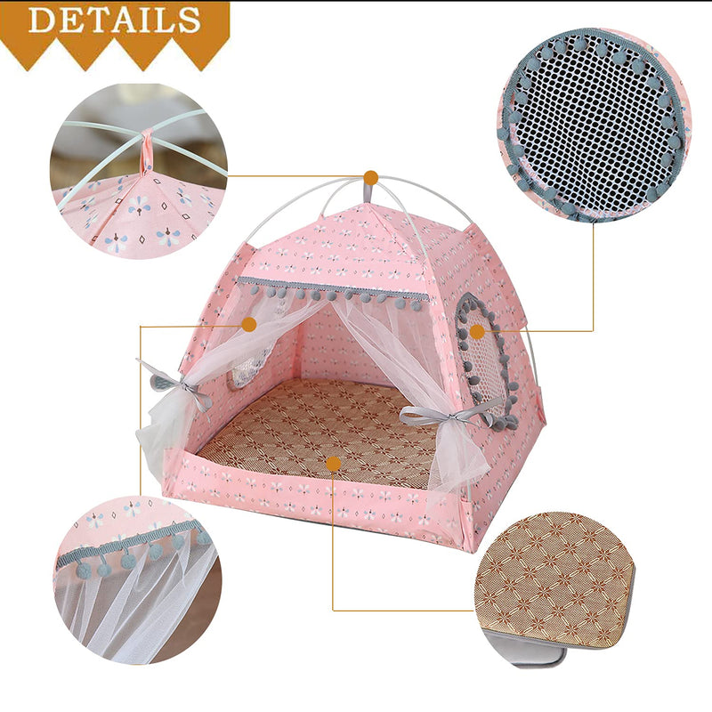 Cat Princess Indoor Tent House Pet Dog Cute Floral Cave Nest Bed Portable Dog Tents Floral Pink M:38x38x36cm/15x15x14inch - PawsPlanet Australia