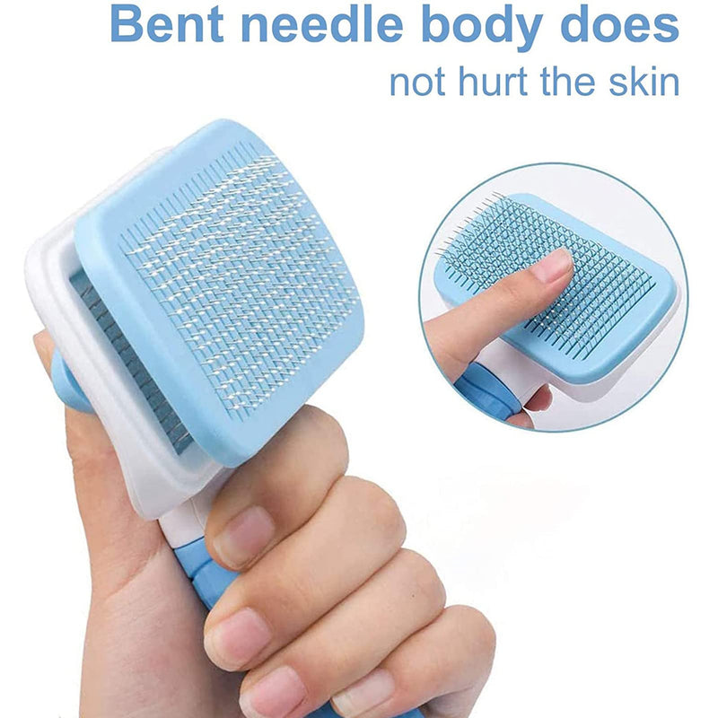Dog Brush Cat Brush Grooming Comb,Self Cleaning Cat Dog Slicker Brushes with Smooth handle,Pet Grooming Tool with Cleaning Button for Cat Dog Shedding Brush Cat Dog Massage Clean Tangled Brush(Blue) Blue - PawsPlanet Australia