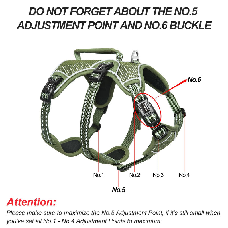 HEELE dog harness, escape-proof, buckle in the neck area, reflective, chest harness with robust handle, panic harness for dogs, dog harness with a stable impression, fits like a glove, green, L - PawsPlanet Australia