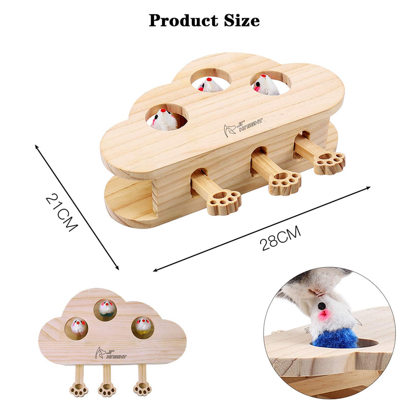 JR Knight Cat Puzzle Toy, Wooden Cat Toy, Cat Toys Box with Cute Cartoon Mouse for Cat Hunting Playing Scratching(3 Holes) - PawsPlanet Australia
