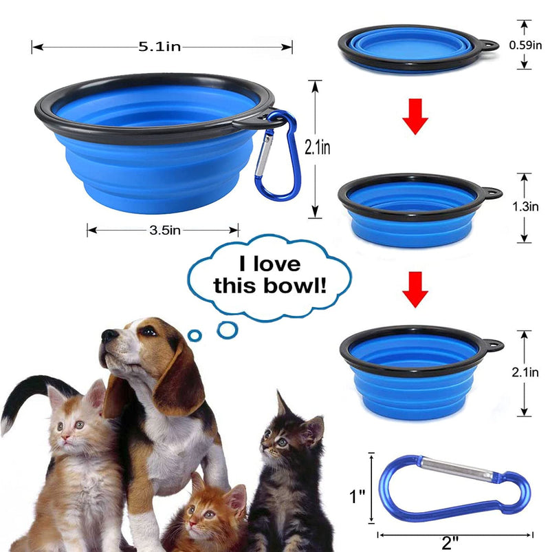 Collapsible Dog Travel Bowls, 2 Pack Foldable Silicone Travel Cat Bowls with Lids Carabiner Portable Pet Water Food Feeder Dishes for Walking Running Camping Hiking (Blue+Green) - PawsPlanet Australia