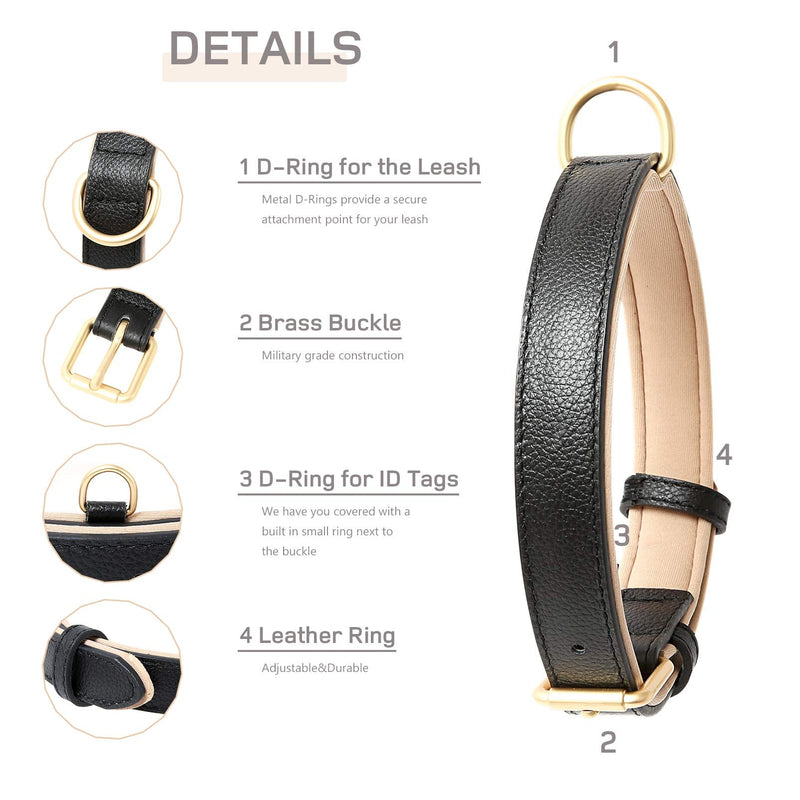 HEELE Soft Leather Dog Collar Puppy Small Dogs Breathable Padded with D Ring, Adjustable Classic Dog Pet Collar, Black, XS XS: 1.5 x 25-31cm (Pack of 1) - PawsPlanet Australia