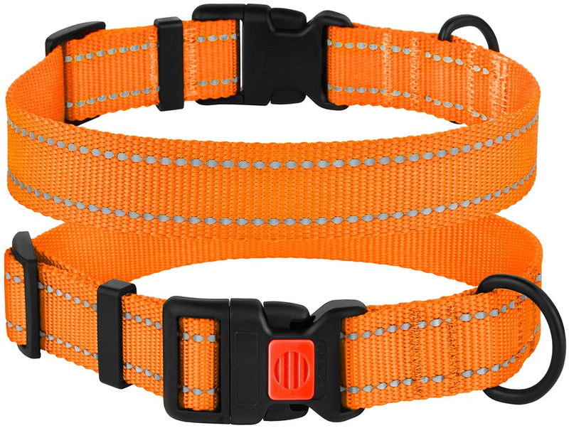 [Australia] - CollarDirect Reflective Dog Collar with Buckle Adjustable Safety Nylon Collars for Dogs Small Medium Large Pink Black Red Blue Purple Green Orange Neck Fit 14"-18" 