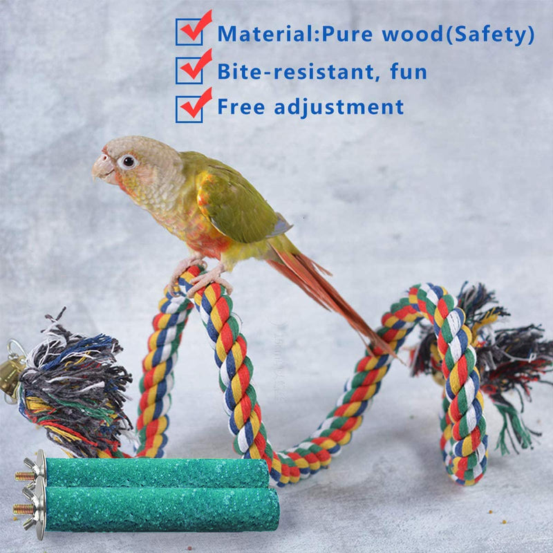 JIEZEE Bird Perch Stand Perch Birds Toys Rope Birds Ladder Platform Paw Grinding Stick Harness Cage Accessories for Parakeets Cockatiels Conures Macaw Budgie Lovebirds Finches Parrot 2+1 - PawsPlanet Australia