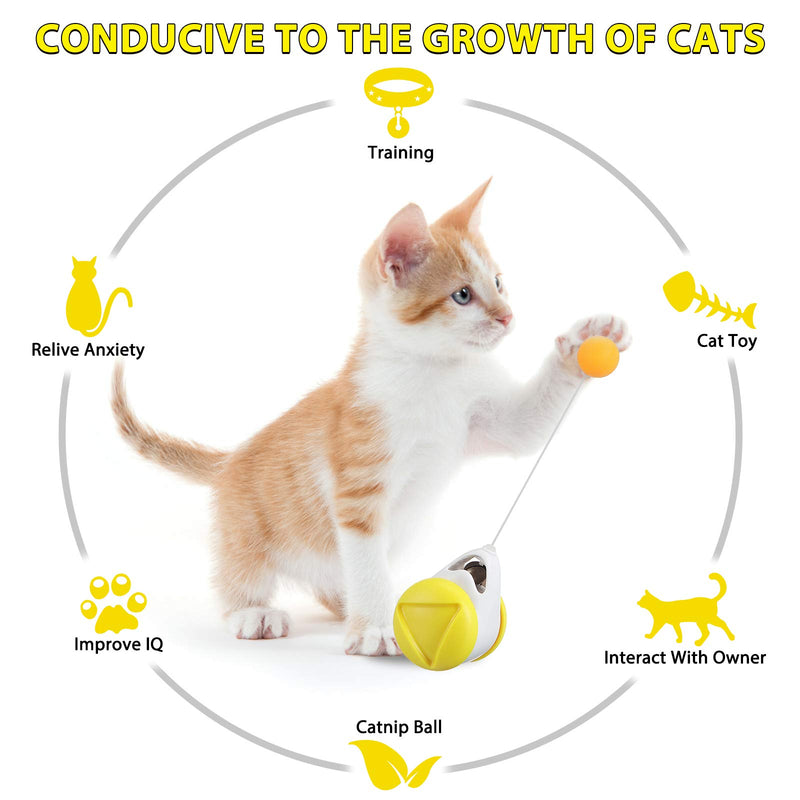 [Australia] - JOSEKO Cat Toy Roly-Poly Toy for Kitty Kitten Interactive Toys for Indoor Cats with Ball and Feather Yellow 