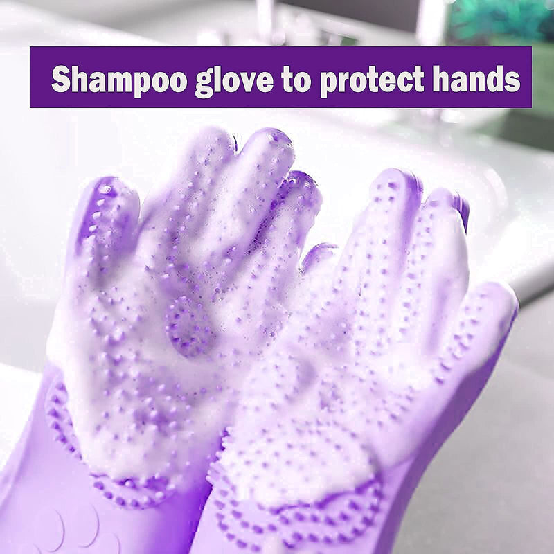 COMMON'H Pet Grooming Gloves, Long Washing Glove Scrubber for Bathing Shedding, Dog Cat Bath Mitt Silicone Brush for Shampooing, Deshedding Hair Remover Purple - PawsPlanet Australia