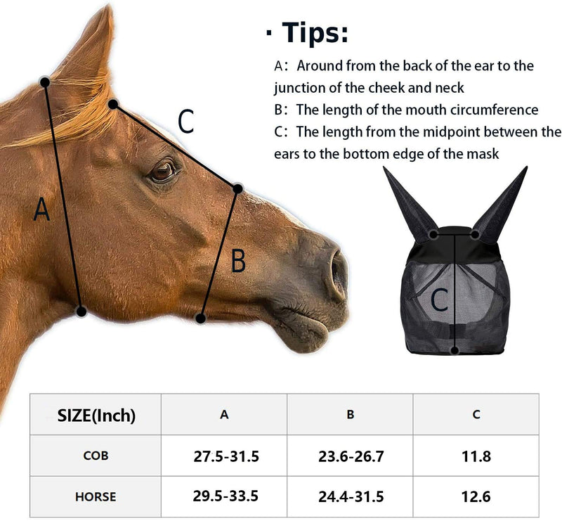 fertgo Fly Mask for Horses with All-Round Breathable Mesh, Non Heat Transferring HORSE Black - PawsPlanet Australia