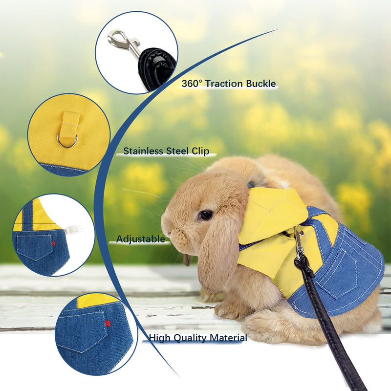Hipet Bunny Rabbit Harness and Leash, Rabbits Clothes for Bunny Guinea Pig Harness Vest and Leash for Rabbit Ferret Guinea Pig Bunny Hamster (S, Yellow) S - PawsPlanet Australia
