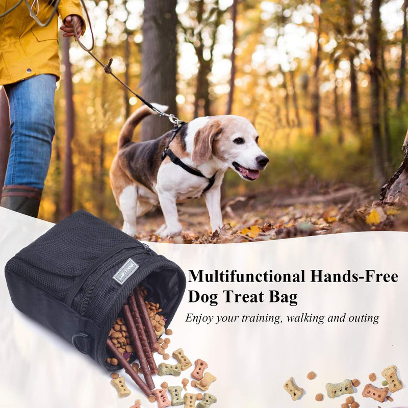 [Australia] - Vivaglory Dog Treat Bag, Hands Free Puppy Training Pouch with Adjustable Waistband, Reflective Shoulder Strap and Dog Waste Bag Dispenser for Training, Walks and Outings Black-update 