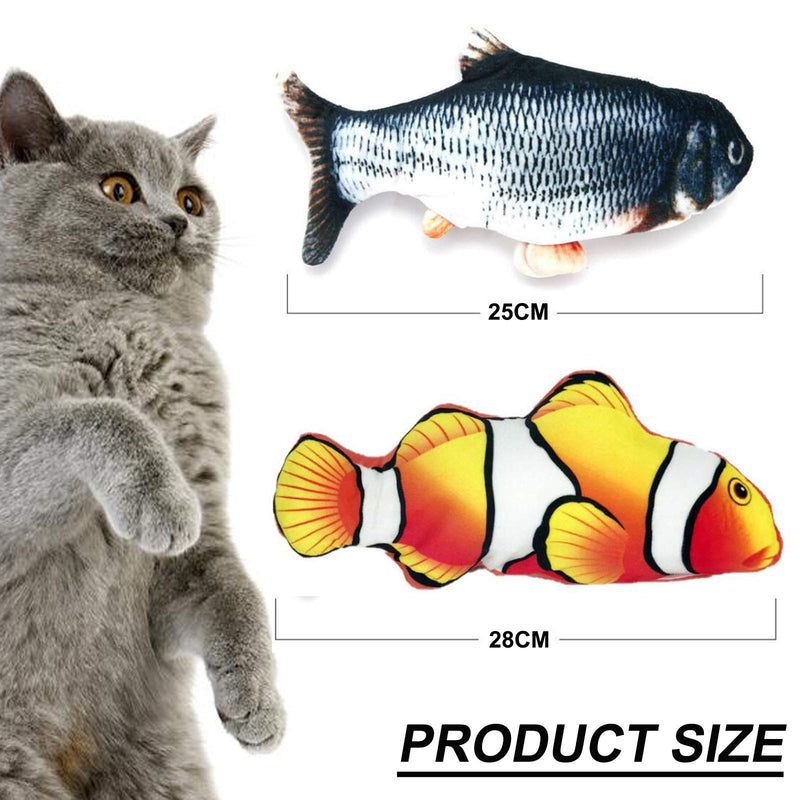 2 Pack Moving Cat Fish Toy Electric Realistic Plush Simulation Floppy Fish Cat Toys for Indoor Cats Funny Interactive Pets Chew Bite Kick Wagging Fish Toy for Cat Kitten - PawsPlanet Australia