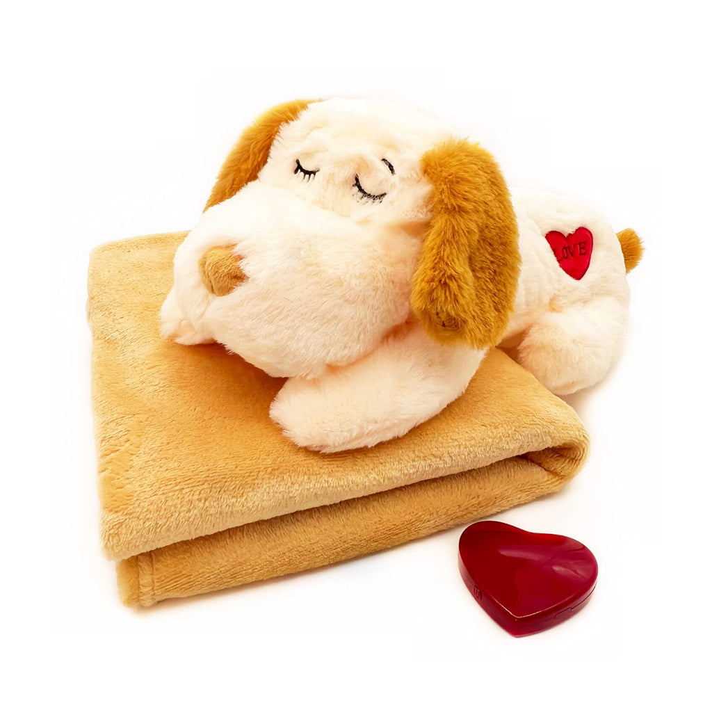 NEECONG Dog Stuffed Animals with Heartbeat and Blanket, Small Pet Toys for Puppy Anxiety Relief, Puppy Behavioral Training Aid Toy, Dog Heartbeat Plush Toy - PawsPlanet Australia