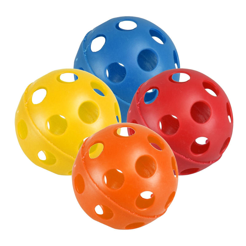 ASAB 4 Pack Large Hollow Plastic Coloured Air Flow Pet Play Balls Dog Cat Puppy Toy Red Yellow Blue Orange Set - PawsPlanet Australia