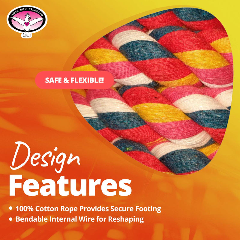 [Australia] - Super Bird Creations SB325 Colorful Cotton Bungee Rope Bird Toy with Ringing Bell, Large Size, 9/10” x 96” 