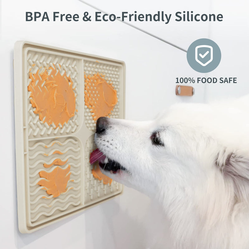 Qishare Dog Lick Mats with 1 Spatula + 1 Brush for Easier Cleaning, Peanut Butter Lick Mat with Suction Cup, Suitable for Bathing and Grooming Pets (Beige) Beige - PawsPlanet Australia