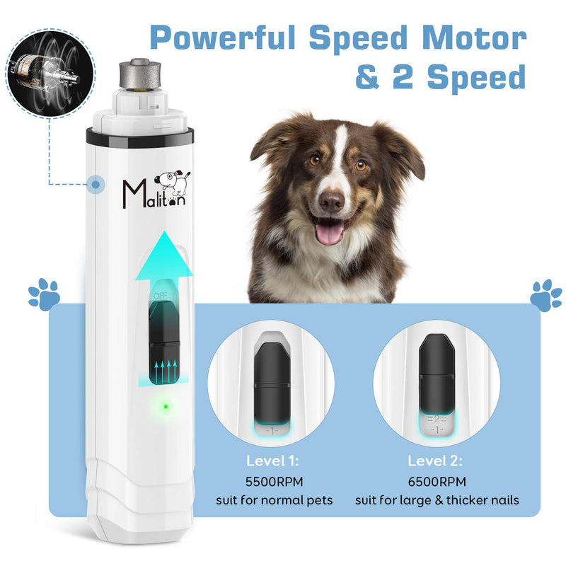 [Australia] - Dog Nail Grinder, Professional Dog Nail Trimmers with 2 Speed & 3 Ports | Electric Rechargeable Pet Nail Grinder for Large, Medium & Small Dogs Cats | Low Noise Pet Nail Trimmer Painless Paws Grooming 