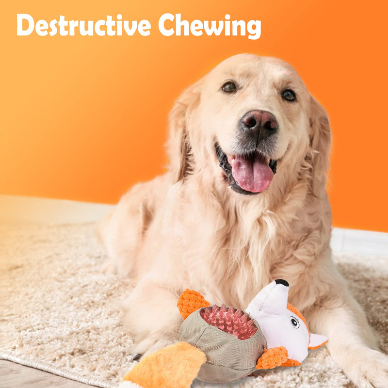 Wookiwuki Dog Toys for Aggressive Chewers, Squeaky Fox Shaped Dog Chew Toys for Outdoor Indoor Play, Hard Plush Toys, Stuffed Puppy Toys for Small Medium Dogs Fox - PawsPlanet Australia