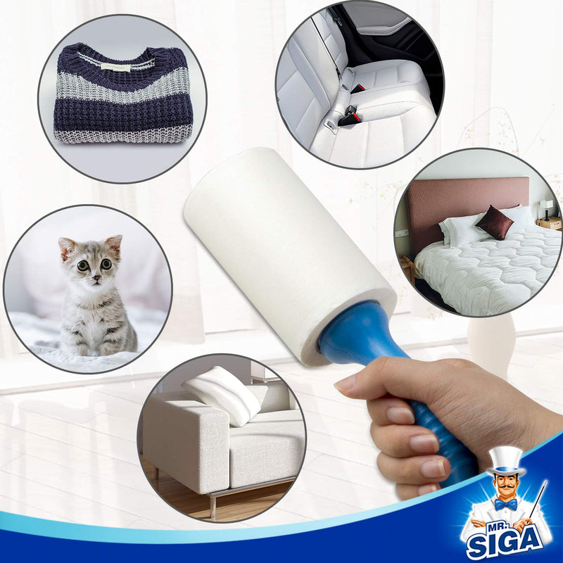 MR.SIGA Extra Sticky Lint Roller, lint roller, lint remover, animal hair lint roller with simple tear sheets, 450 sheets in total, pack of 5, blue - PawsPlanet Australia