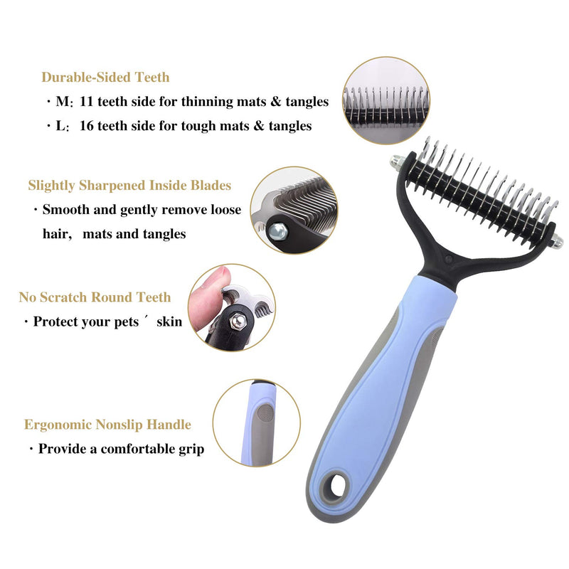 [Australia] - HXN Pet Grooming Tool, 2 Sided Grooming Rake with Comfortable Handle, Pet Dematting Comb Pet Undercoat Rake for Cats and Dog, Easy Knots, Mats, Tangles Removing 16 Teeth Blue 