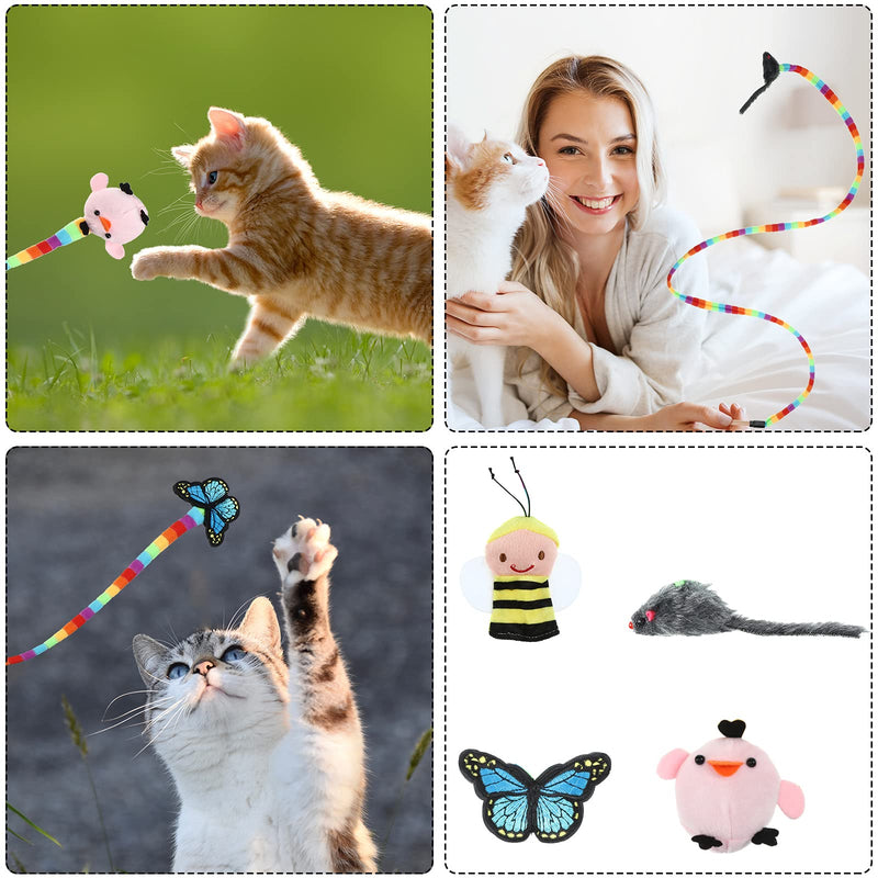 4 Pieces Interactive Cat Wand Toy Cat Catcher Teaser Stick Toys Pet Charmer Wand Toy with Bee, Butterfly, Mouse and Bird Model for Indoor and Outdoor Cats - PawsPlanet Australia