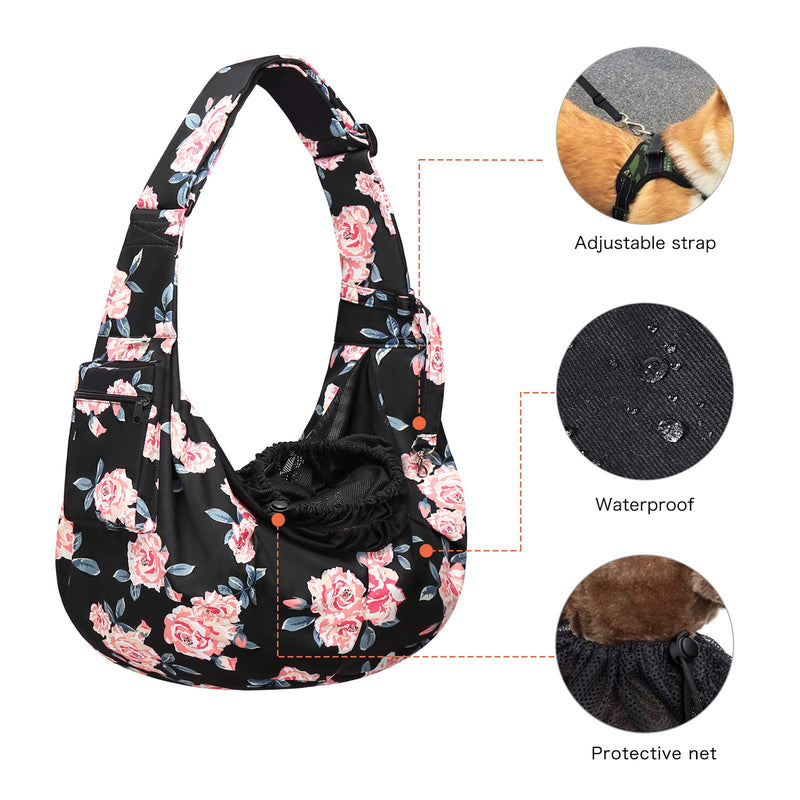 MOSISO Pet Dog Carrier Sling Bag, Cat Carrier Rose Tote Pouch Bag Hands Free Adjustable Strap Soft Carrying Pocket Puppy Travel Shoulder Bag for Puppies Small Dog/Cat for Outdoor Travelling, Black - PawsPlanet Australia