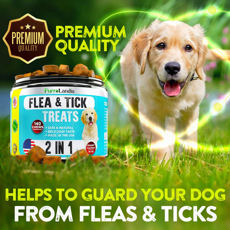 FurroLandia Chewable Flea & Tick Treats for Dogs - Natural Flea and Tick Supplement for Dogs - No Chemicals | No Mess | No Collars | USA Made - Peanut Butter Flavor - PawsPlanet Australia