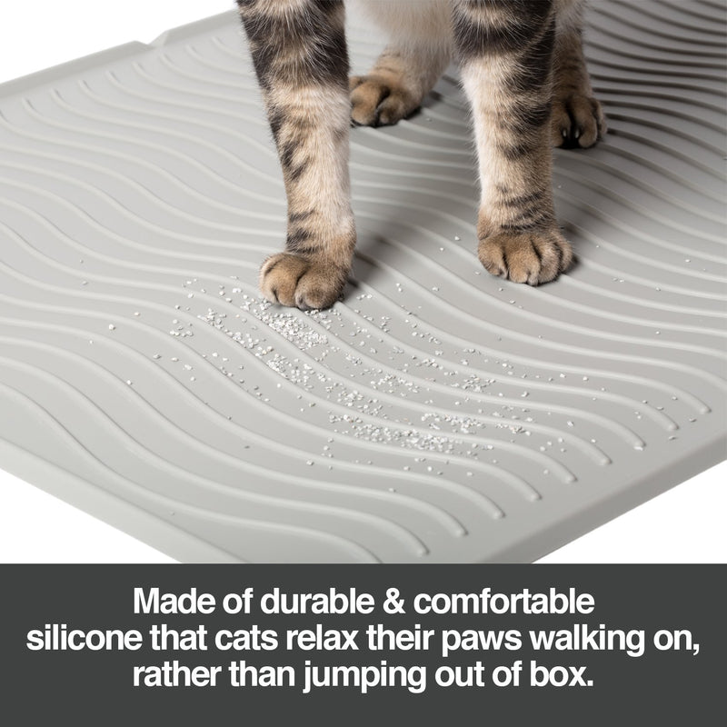 PetFusion ToughGrip LARGE Cat Litter Mat - FDA Grade Silicone. [100% WATERPROOF & ANTI-MICROBIAL; EASY SURFACE CLEANING, NO MORE TRAPPED MILDEW) L Gray - PawsPlanet Australia