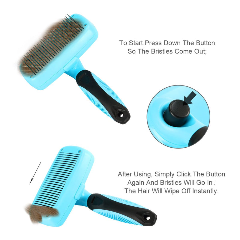 [Australia] - Pet Neat Self Cleaning Slicker Brush Effectively Reduces Shedding by Up to 95% - Professional Pet Grooming Brush for Small, Medium & Large Dogs and Cats, with Short to Long Hair Blue 