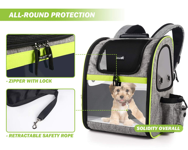 pecute Cat Carrier Dog Backpack Expandable, Portable Breathable Rucksack with Top Opening-Visible Acrylic-Safety Belt-Pockets, Extendable Back More Space Great For Carrying Puppy Dogs Cats Up to 10KG Grey Acrylic Window - PawsPlanet Australia