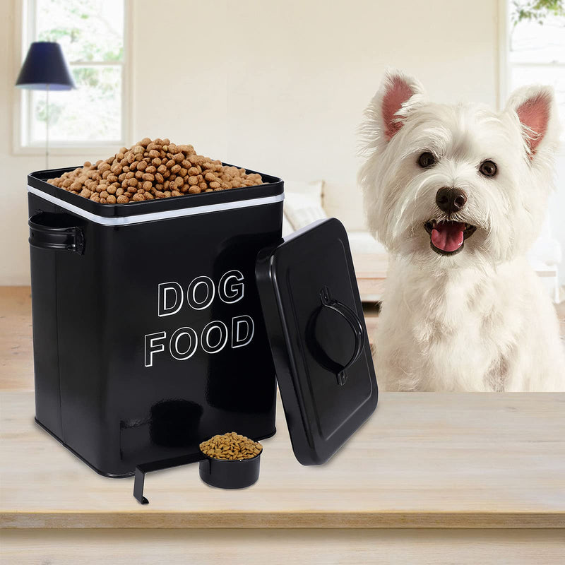 Morezi Dog Treat and Food Storage Tin with Lid and Serving Scoop Included - Cream Powder - Coated Carbon Steel - Tight Fitting Lids - Storage Canister Tins - Dog Food - Black Black Dog Food - PawsPlanet Australia