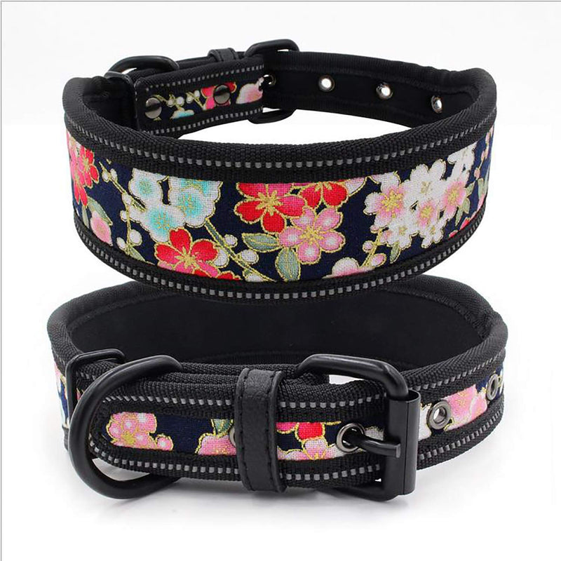 Elegel Dog Collar Printed Fabric Wide for Large Small Medium Dogs Adjustable Length Black Red Camouflage Flag Neon with Anti-Lost Phone Number Tag S M L - PawsPlanet Australia