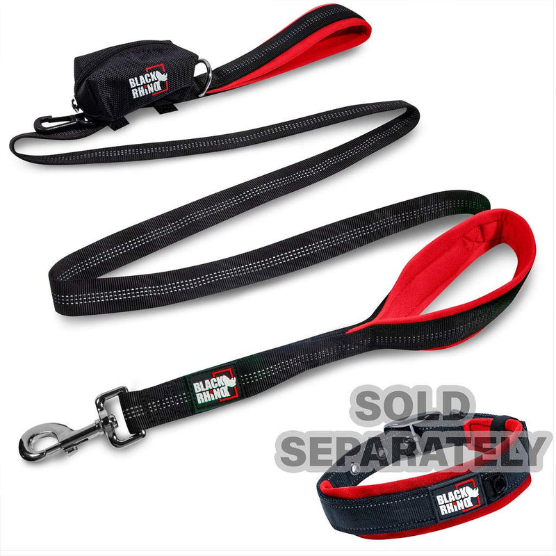 Black Rhino Dog Leash - Heavy Duty - Medium & Large Dogs | 6ft Long Leashes | Two Traffic Padded Comfort Handles for Safety Control Training - Double Handle Reflective Lead - (Red) Red - PawsPlanet Australia