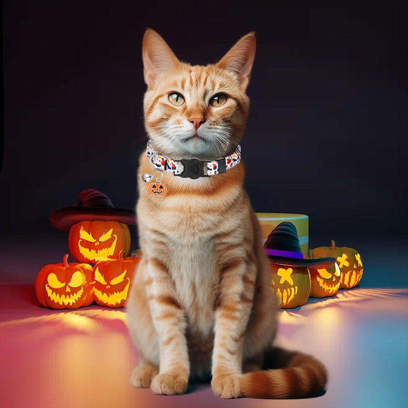 DAIHAQIKO Pack of 8 Halloween Breakaway Cat Collar with Bell Cute Adjustable Kitten Collars with Pendant Pumpkin Ghost Holiday Party Kitten Pet Dog Puppy Costume - PawsPlanet Australia